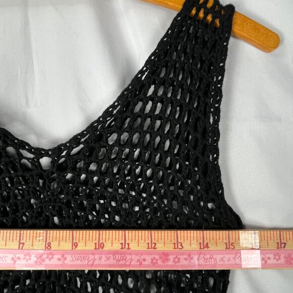 Black Crochet Midi Dress Fringe Boho Sheer Beach Cover Up one size - Picture 7 of 9